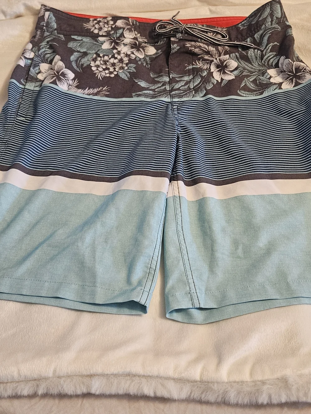 Goodfellow & Co Aqua Blue & Red and Light Gray Swim Trunks